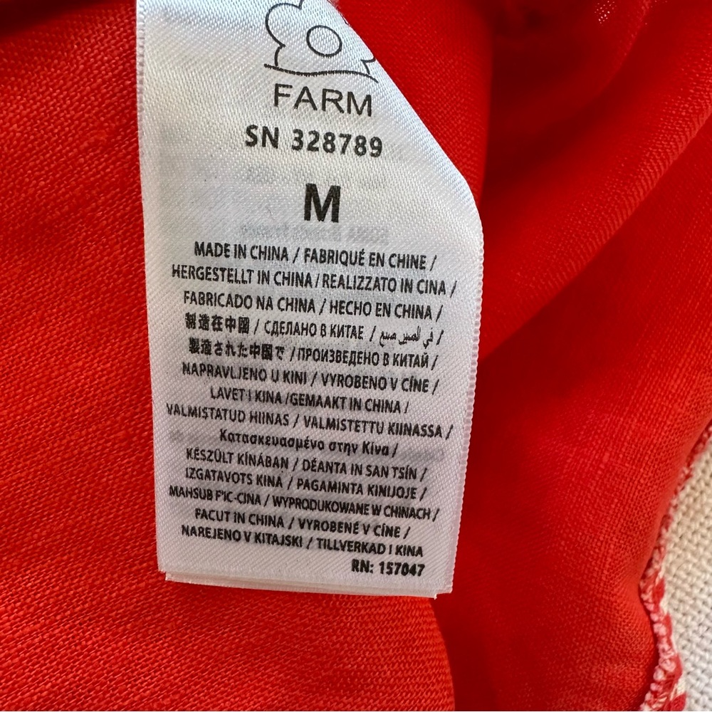 Farm Rio Red Front Bow Scalloped Hem Linen Midi Dress-M-Sweetheart A-Line Resort - Picture 11 of 13